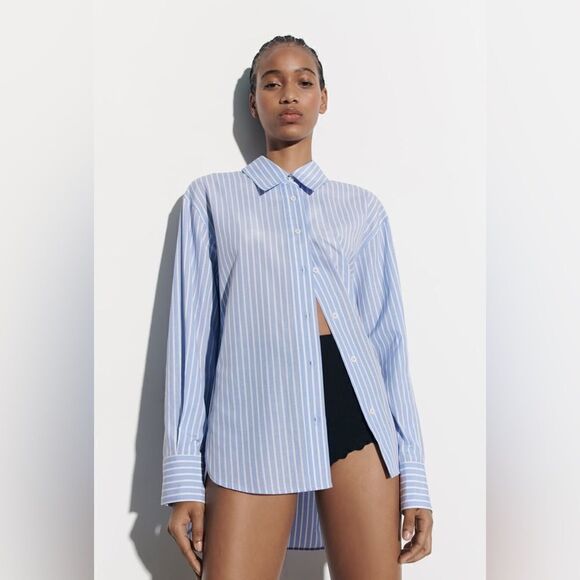 ZARA OVERSIZED STRIPED SHIRT WITH BUTTONS - Picture 7 of 12